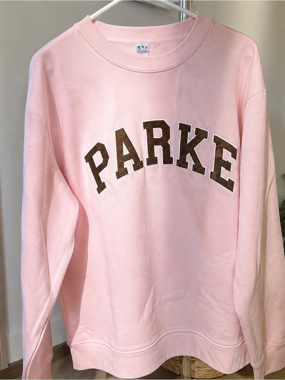 PARKE Pink Crewneck Sweatshirt with Brown Appliqué - Picture 2 of 4